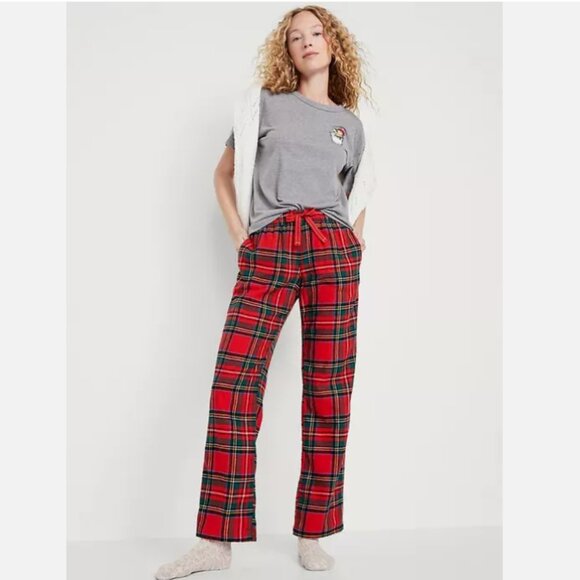 NWT Old Navy Mid-Rise Flannel Pajama Sleep Pants Red Green Tartan Women XL - Picture 4 of 4